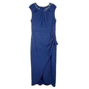 SLYNY‎ Cap Sleeve Navy Embellished Glitter Dress Gown Size 16